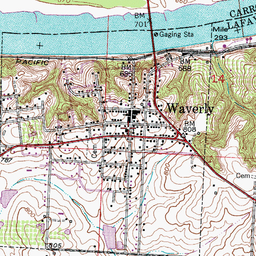 Topographic Map of Waverly Rural Fire Department, MO