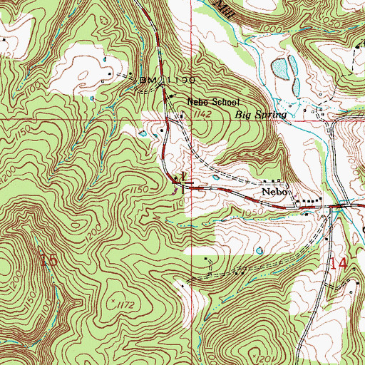 Topographic Map of Nebo Falcon Rural Volunteer Fire Department Station 1, MO