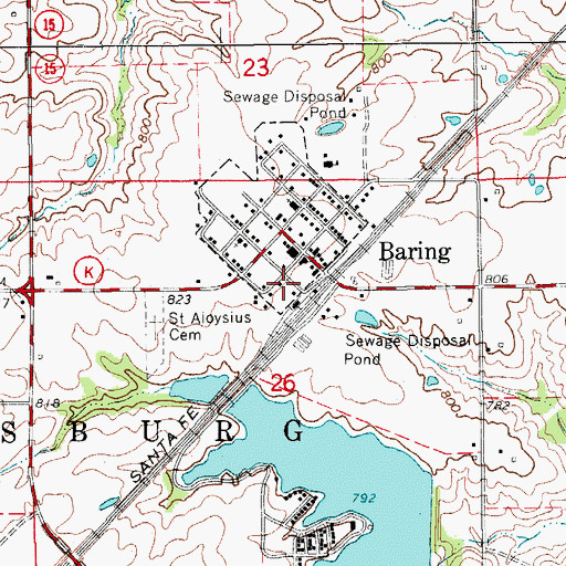 Topographic Map of Baring Fire Department, MO