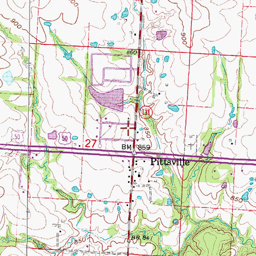 Topographic Map of Johnson County Fire Protection District 2 Station 2 Pittsville, MO