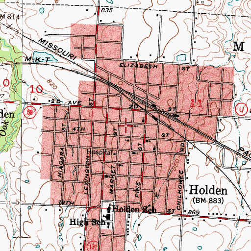Topographic Map of Holden Fire Department, MO
