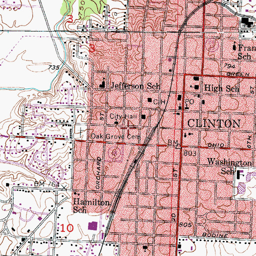 Topographic Map of Clinton Rural Fire Protection Department, MO