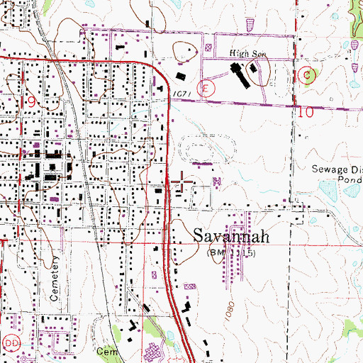 Topographic Map of Savannah Rural Fire District, MO