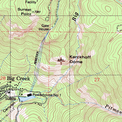 Topographic Map of Kerckhoff Dome, CA