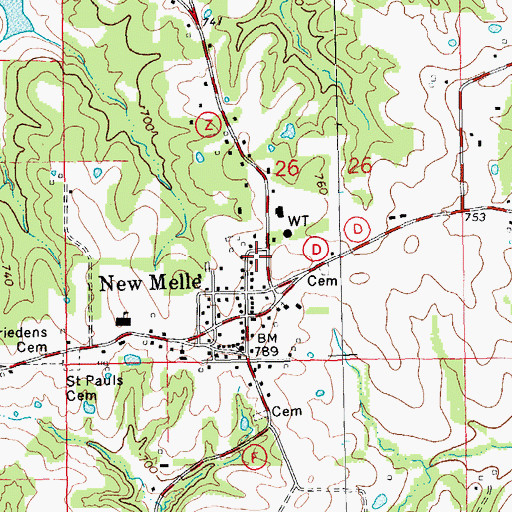 Topographic Map of New Melle Fire Protection District Station 1, MO