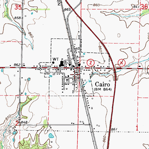 Topographic Map of Northeast Randolph Rural Fire Association Cairo, MO
