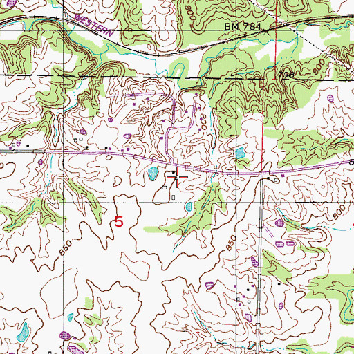 Topographic Map of Eastern Randolph Rural Fire Department, MO