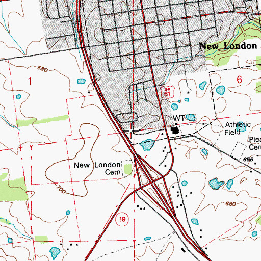 Topographic Map of New London Fire Department, MO