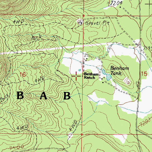 Topographic Map of Benham Ranch, AZ
