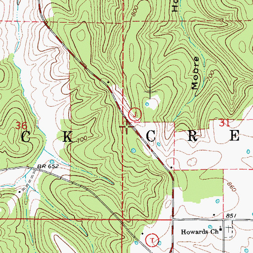 Topographic Map of Lick Creek Valley Volunteer Fire Department, MO