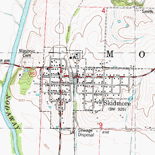 Topographic Map of Skidmore Volunteer Fire Protection District, MO