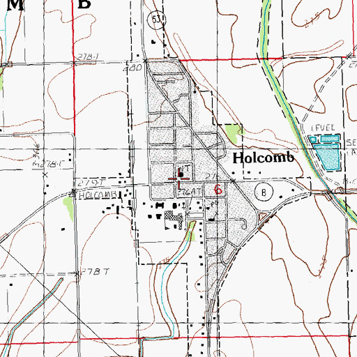 Topographic Map of Holcomb Volunteer Fire Department, MO