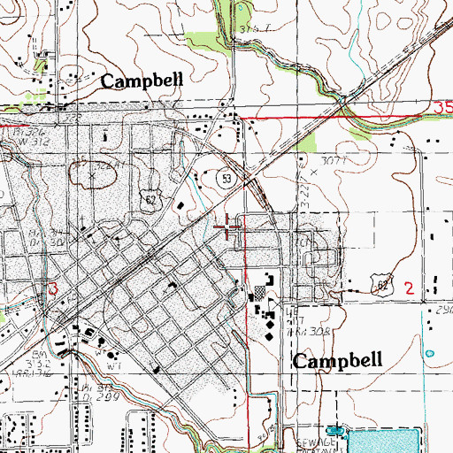Topographic Map of Campbell Volunteer Fire Department, MO
