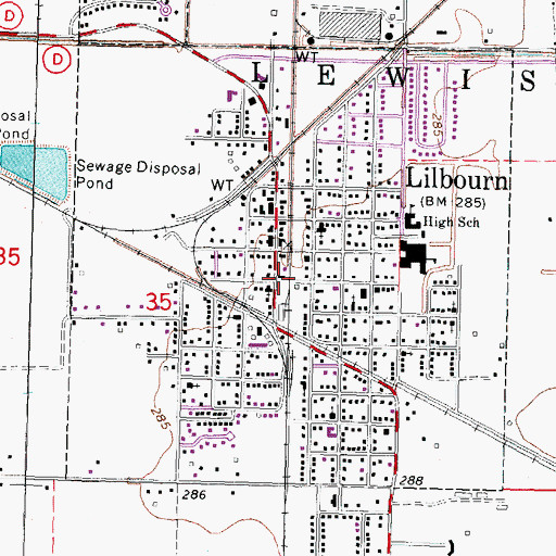 Topographic Map of Lilbourn Volunteer Fire Department, MO