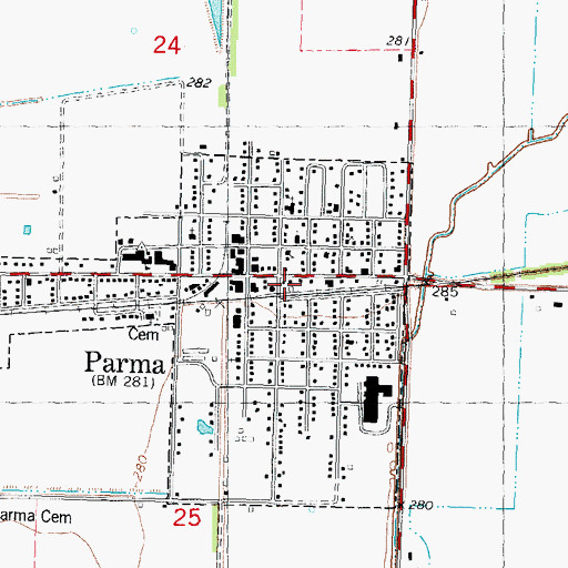 Topographic Map of Parma Volunteer Fire Department, MO