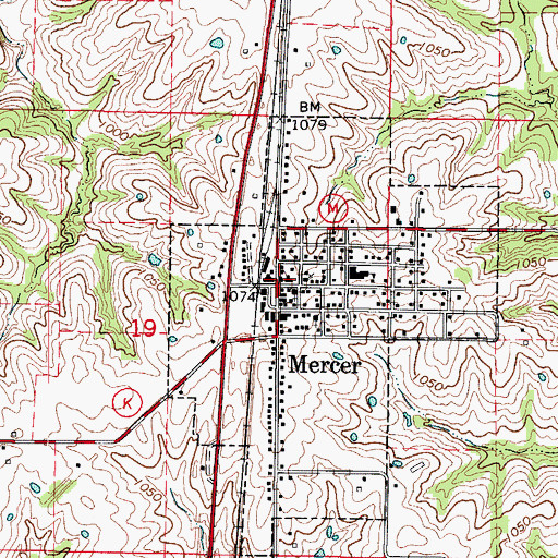 Topographic Map of Mercer Volunteer Fire Department, MO