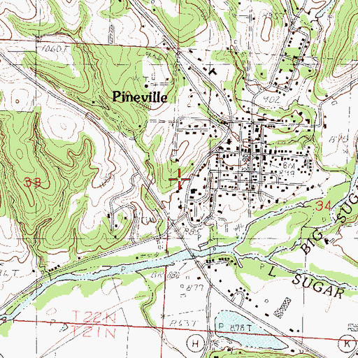 Topographic Map of Pineville Volunteer Fire Department, MO
