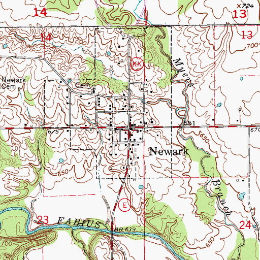 Topographic Map of Newark Rural Fire Protection, MO