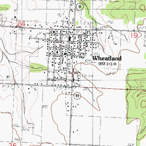 Topographic Map of Wheatland Volunteer Fire Department Wheatland Station 1, MO