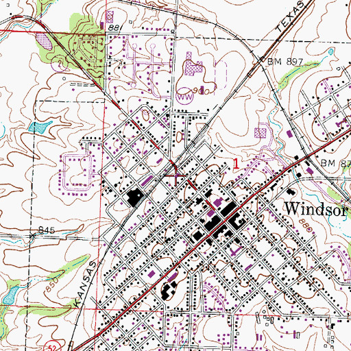 Topographic Map of Windsor Four County Rural Fire Department, MO
