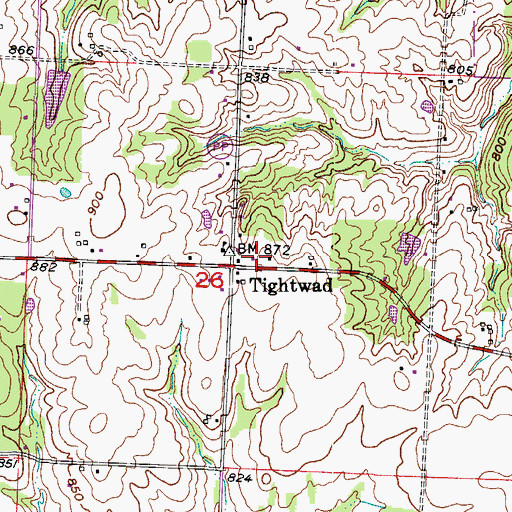 Topographic Map of Tightwad Fire Protection District, MO