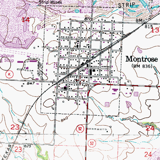Topographic Map of Montrose Volunteer Fire Department, MO