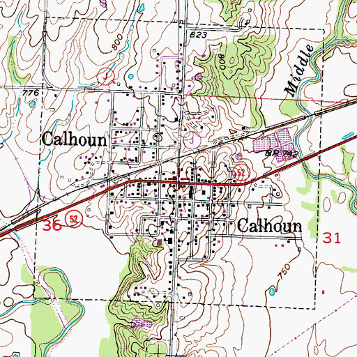 Topographic Map of Calhoun Rural Fire Association, MO