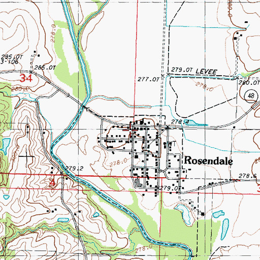Topographic Map of Rosendale Fire Protection District Station 1, MO