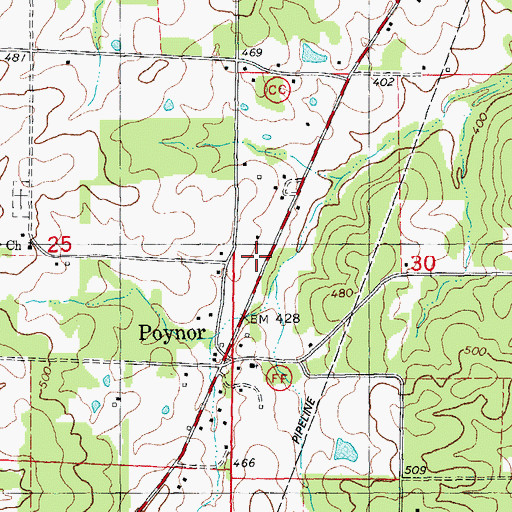 Topographic Map of Poynor Volunteer Fire Department, MO