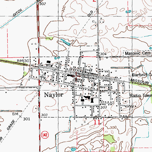 Topographic Map of Naylor Volunteer Fire Department, MO