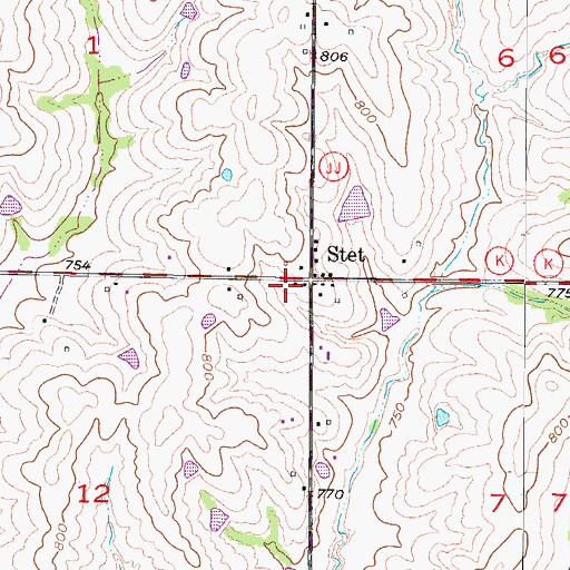 Topographic Map of Stet Rural Fire Protection District, MO