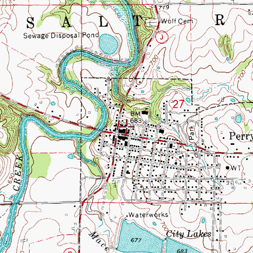 Topographic Map of Perry Volunteer Fire Department, MO