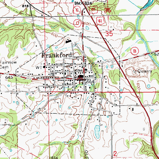 Topographic Map of Frankford Fire Department, MO