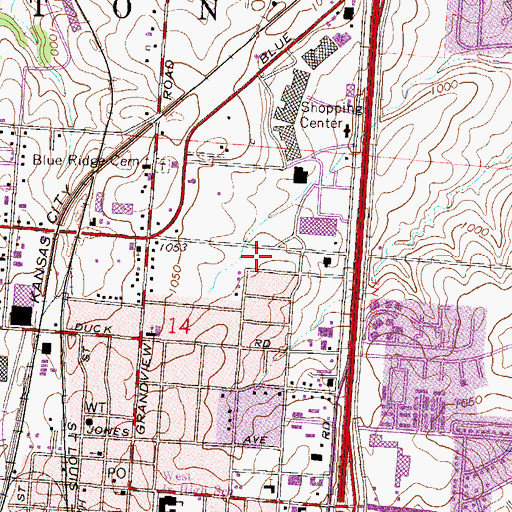 Topographic Map of Grandview Fire Department Station 3, MO