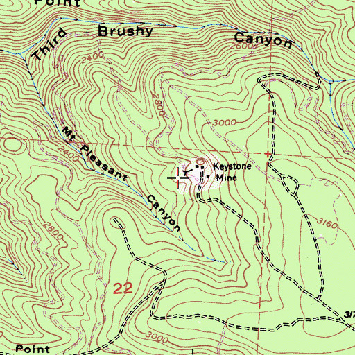 Topographic Map of Keystone Mine, CA