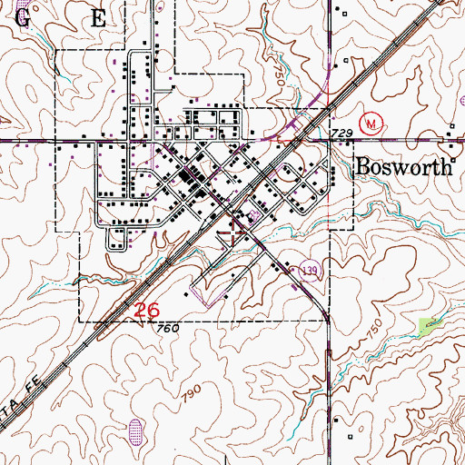 Topographic Map of Bosworth Volunteer Fire Department, MO