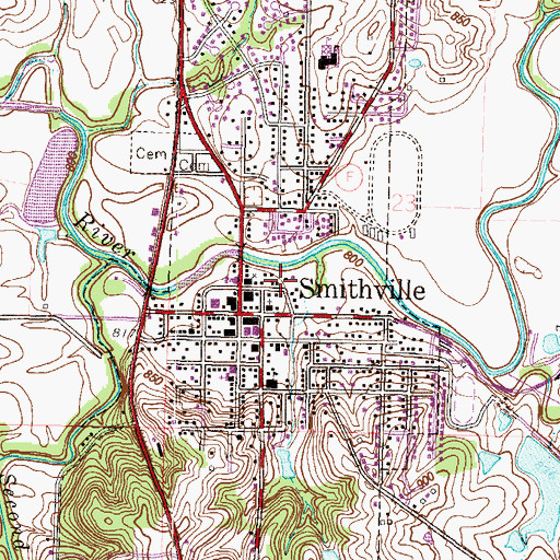 Topographic Map of Smithville Area Fire Protection District Station 1, MO