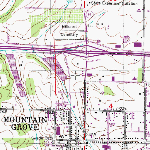 Topographic Map of Mountain Grove Volunteer Fire Department North Station, MO