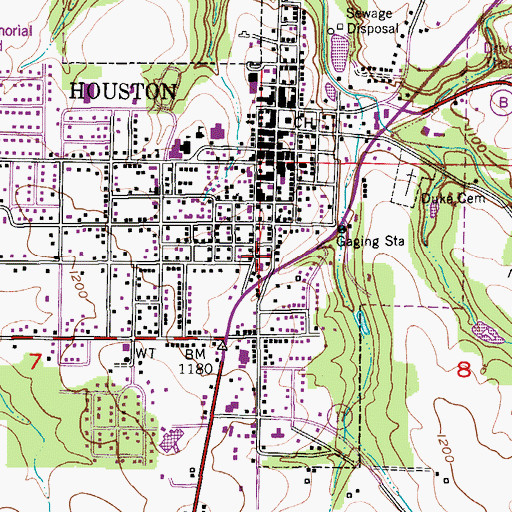 Topographic Map of Houston Fire Department, MO