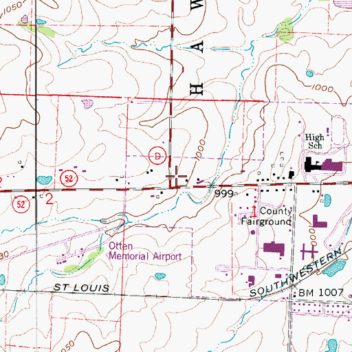 Topographic Map of Versailles Rural Fire Protection District, MO