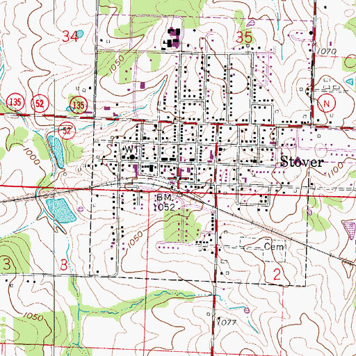 Topographic Map of Stover Rural Fire Protection District Station 1, MO