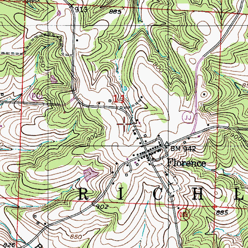 Topographic Map of Florence Community Fire Department, MO