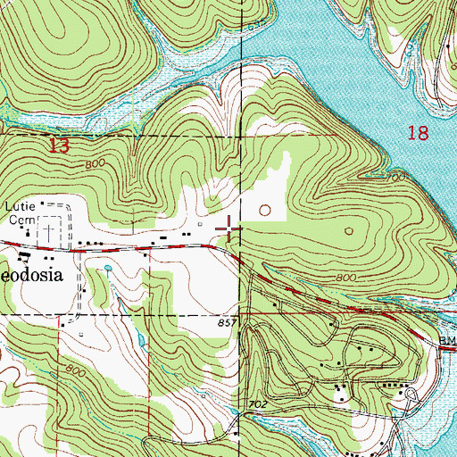 Topographic Map of Theodosia Volunteer Fire Department, MO