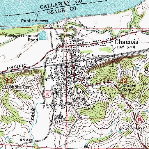 Topographic Map of Chamois Volunteer Fire Department, MO
