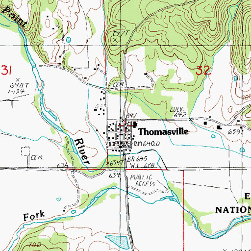 Topographic Map of Thomasville Rural Fire Department, MO