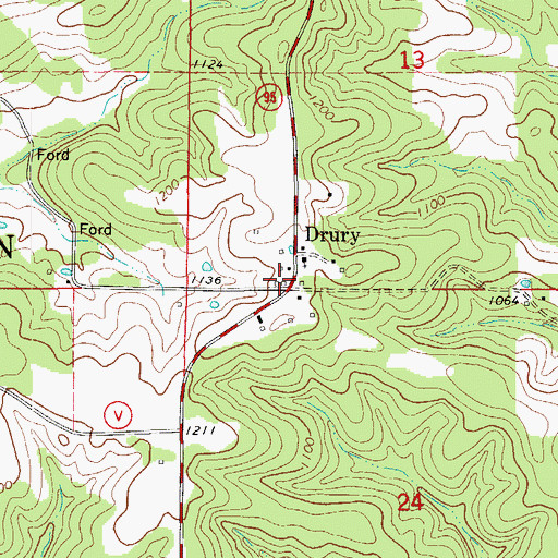 Topographic Map of Eastern Douglas County Volunteer Fire Department, MO