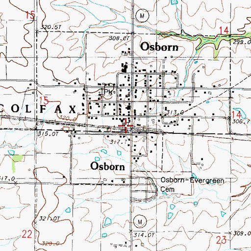 Topographic Map of Osborn Fire Protection District, MO