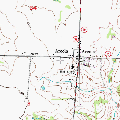 Topographic Map of Arcola Fire Department, MO