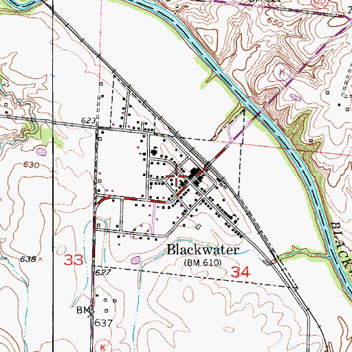 Topographic Map of Blackwater Rural Fire Department, MO