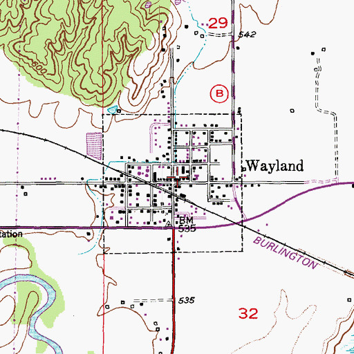 Topographic Map of Wayland Volunteer Fire Protection Association, MO